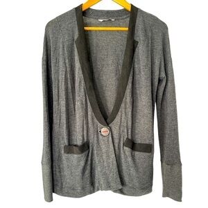 Anthropologie Three Dots Cardigan Size Small Boyfriend Block Knit Gray Black